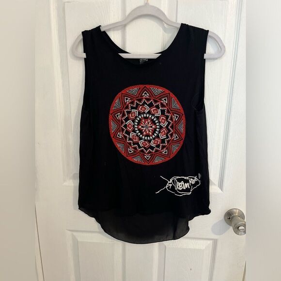 Desigual Black Tank Top with Red Geometric Design viscose and polyester - Picture 1 of 8